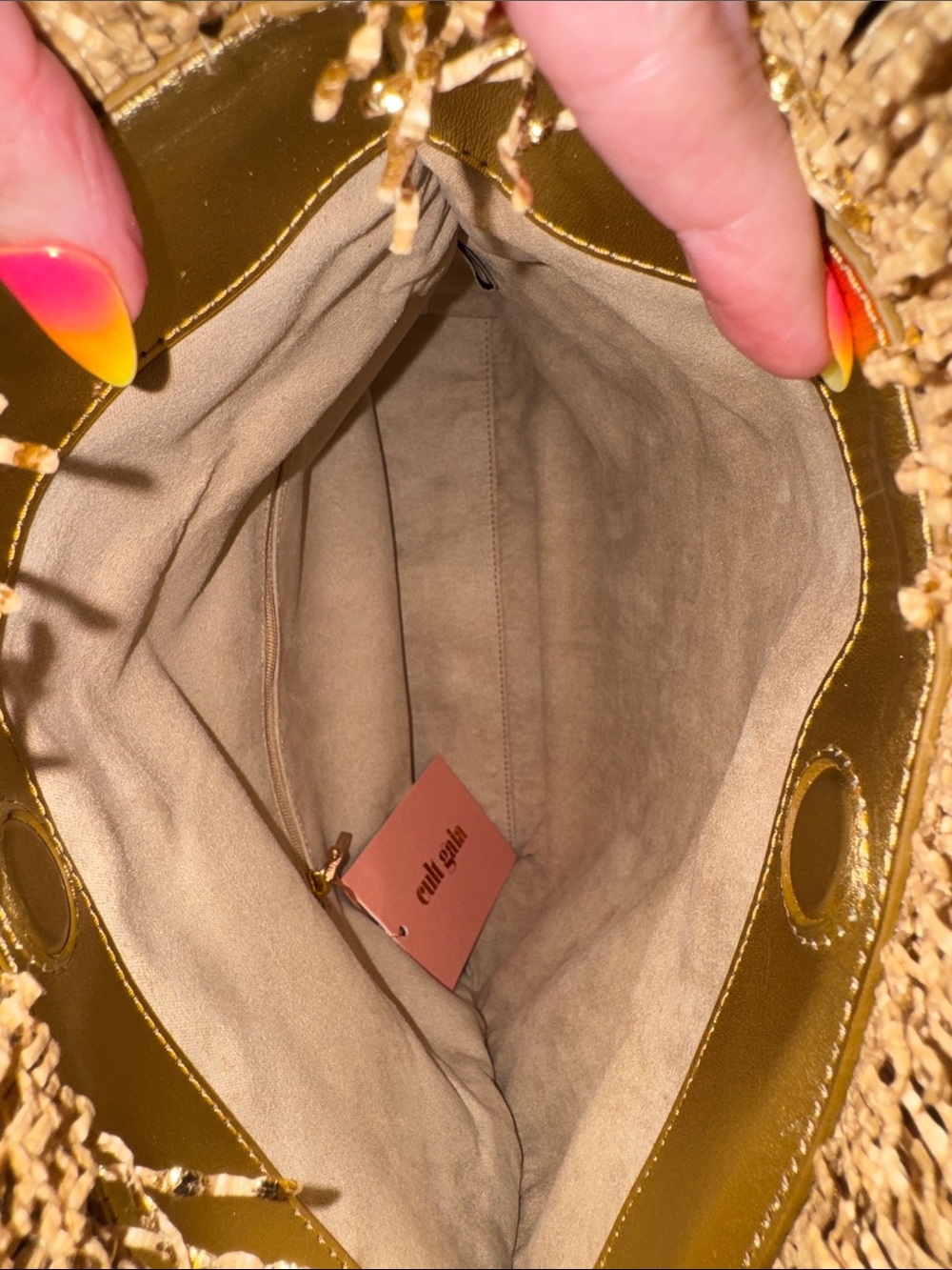 Cult Gaia Gold Metallic Raffia Shanti Fringe Clutch Bag - Picture 12 of 13